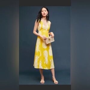 Anthropologie Yellow Pineapple-Print Backless Midi Dress